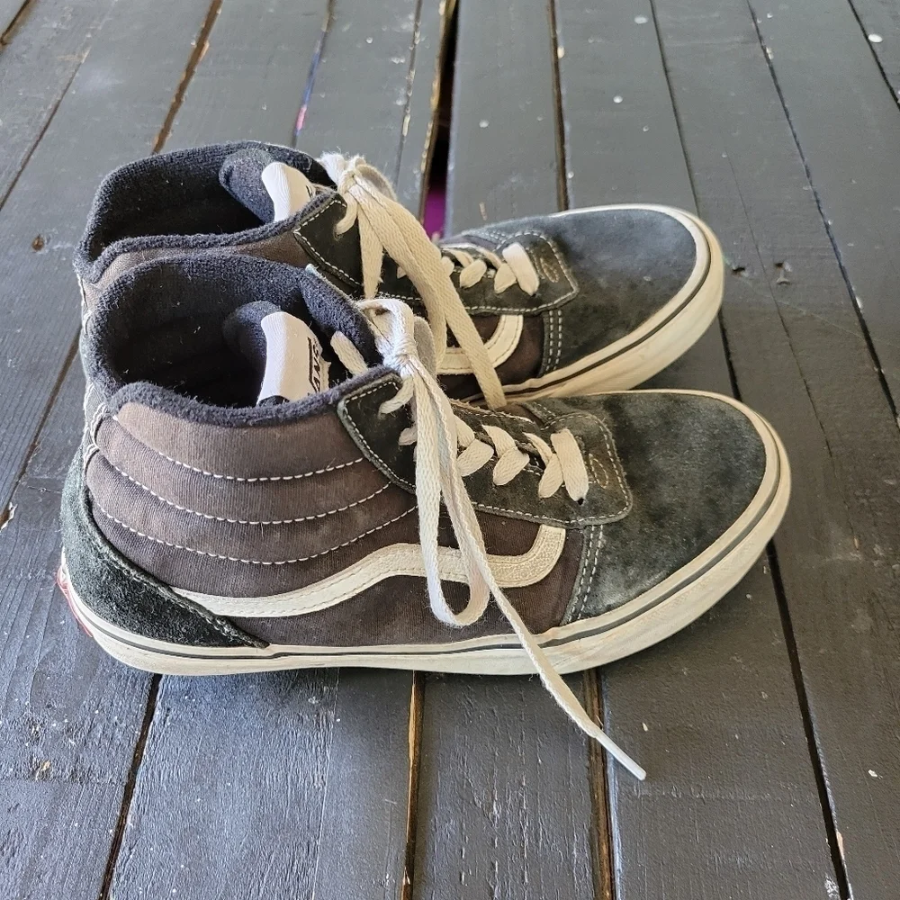 Vans Old Skool High Top Shoes Black Suede White Kids Youth 5 Unisex Boys Girls
